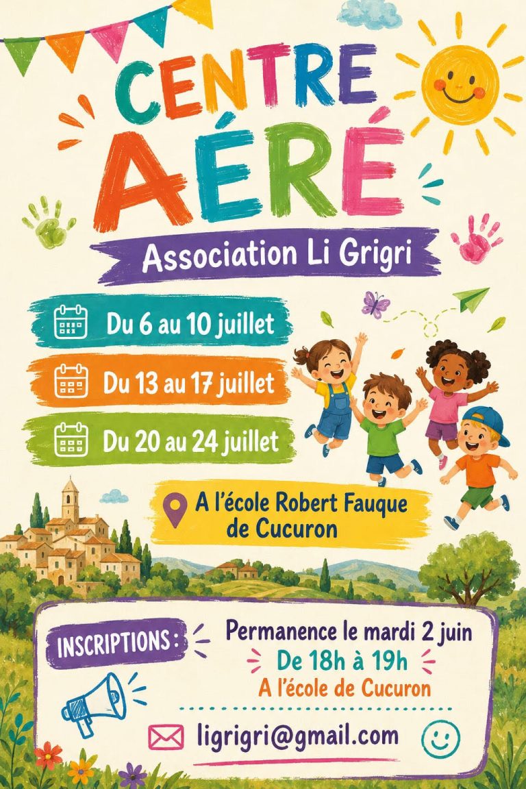 Inscriptions au Centre aéré Ligrigri, été 2026 à Cucuron