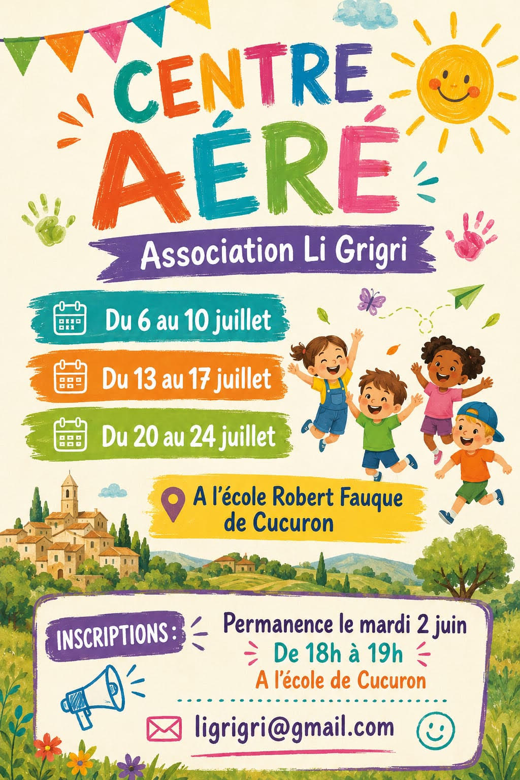 Inscriptions au Centre aéré Ligrigri, été 2026 à Cucuron