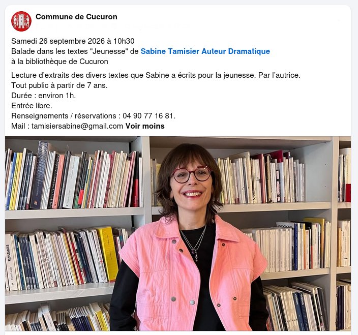 Lecture par Sabine Tamisier bibliothèque de cucuron